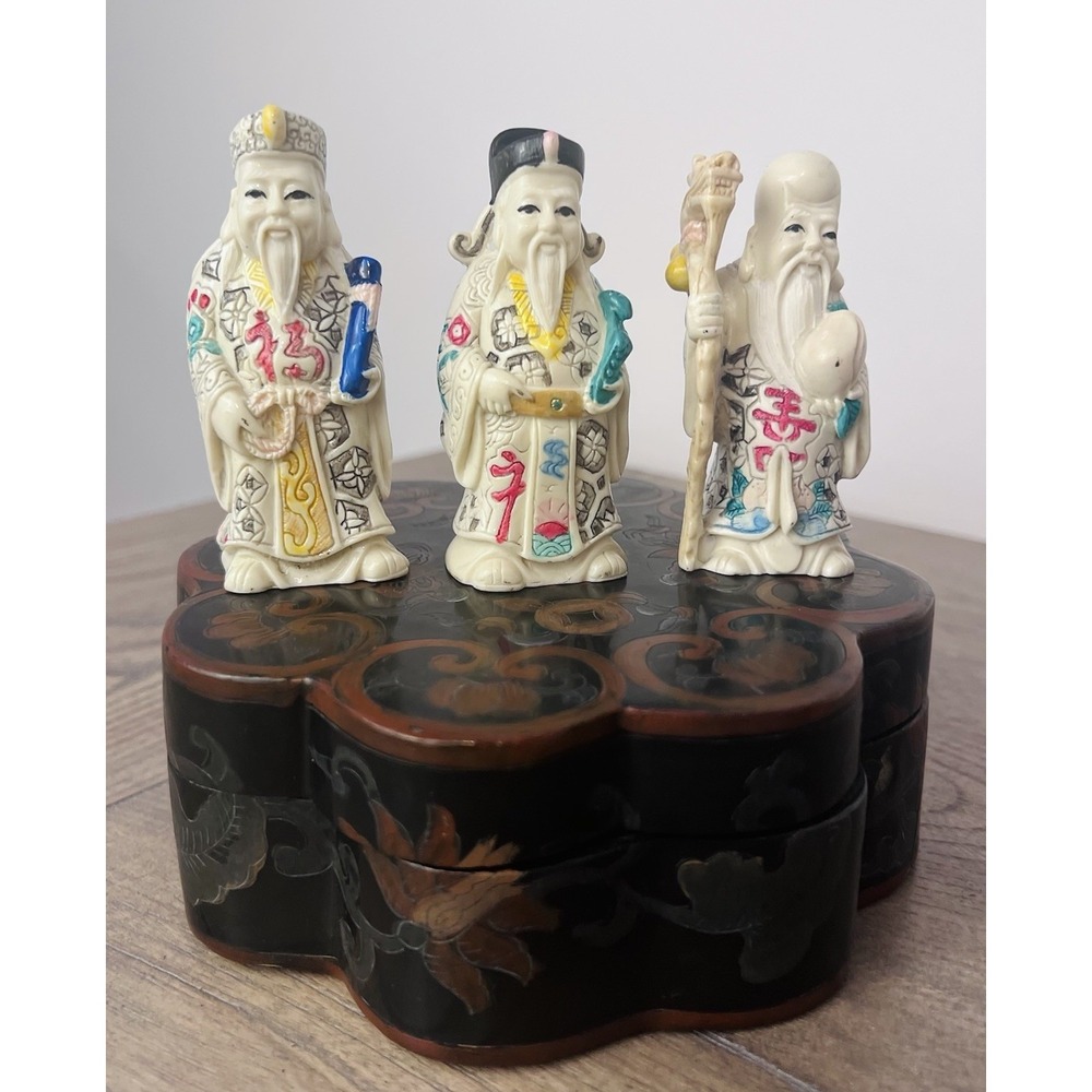 Lot Of 3 Vintage Chinese Fu Lu Shou Star Gods Wise Men Resin Figurines Statues